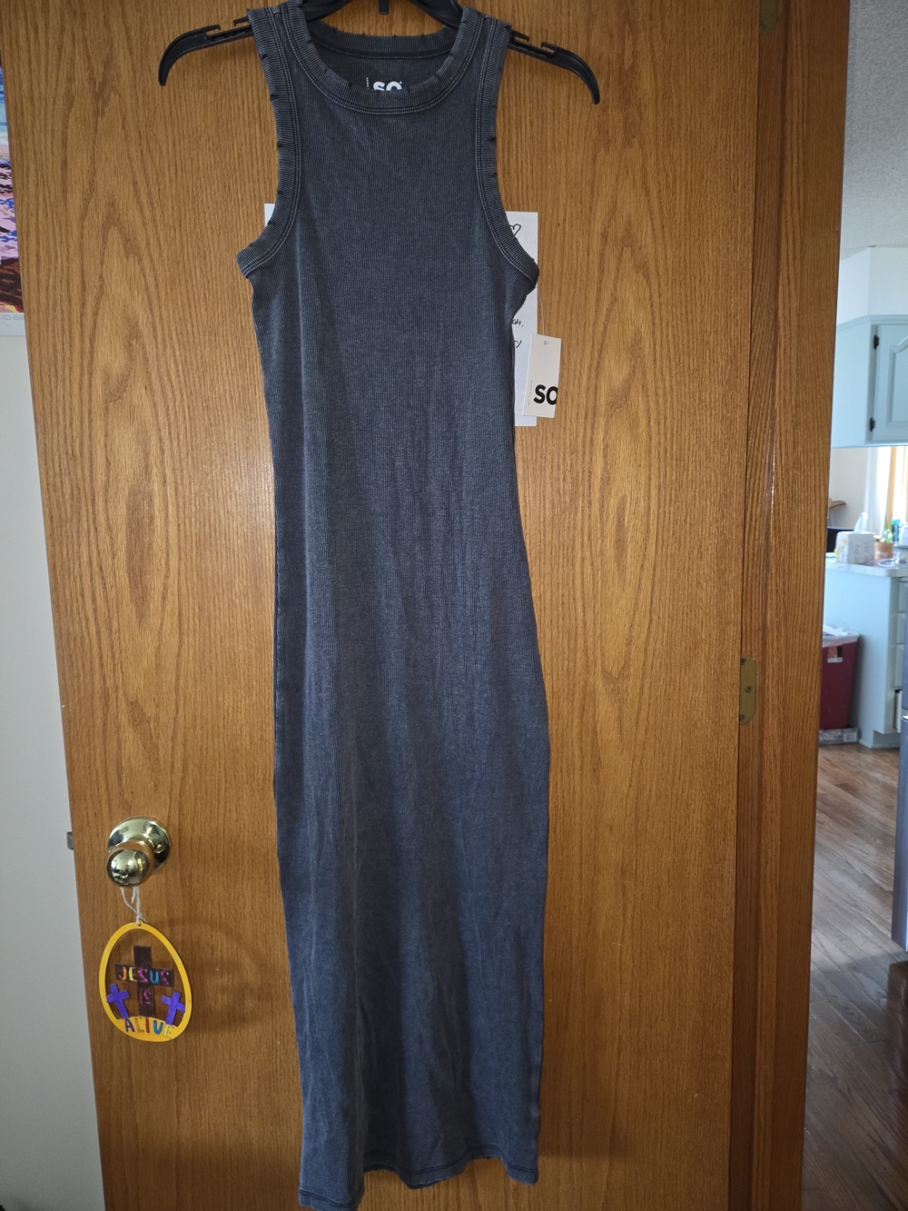 SO Ribbed Tank Maxi Dress in Charcoal Gray